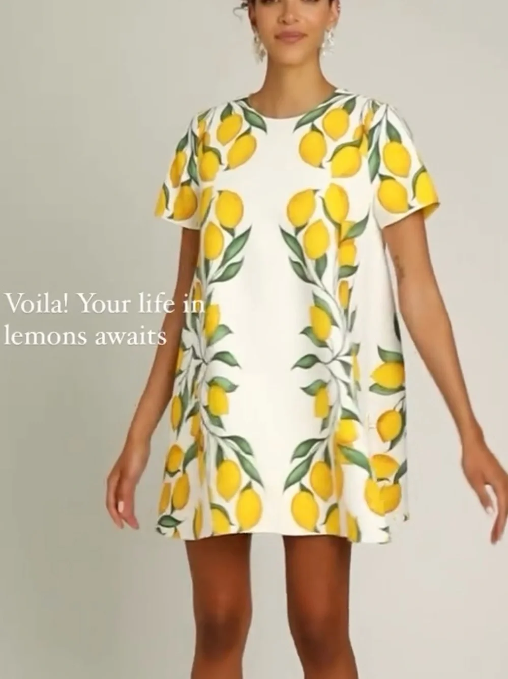 Mestiza New York Cecily reversible Lemon Print Mini Dress with Yellow Bow - Picture 2 of 3